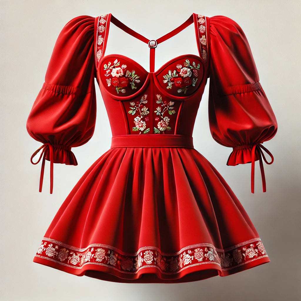 Fascinace červeného mini dirndl: elegance a vášeň v červené